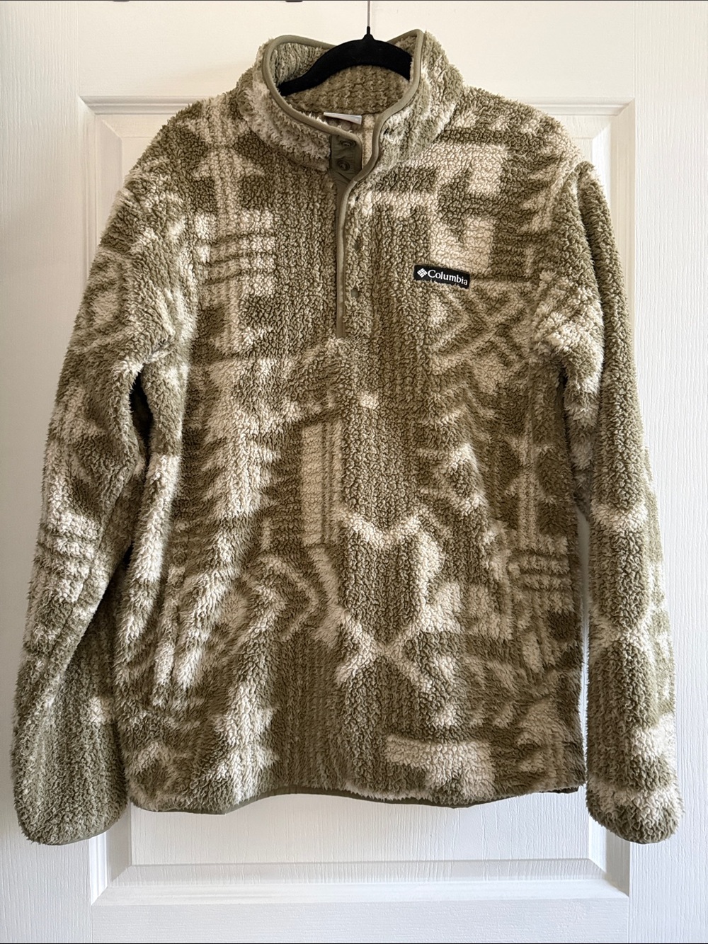 Columbia Men’s Olive Green & Cream Zip-Up Fleece Pullover w/front pocket